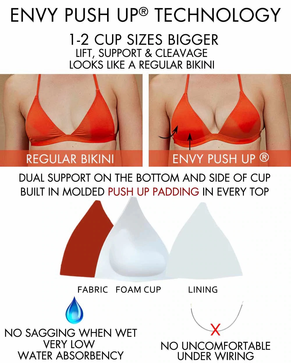 Envy Push Up Padded Triangle String Bikini Top and Seamless Side Tie Bottom