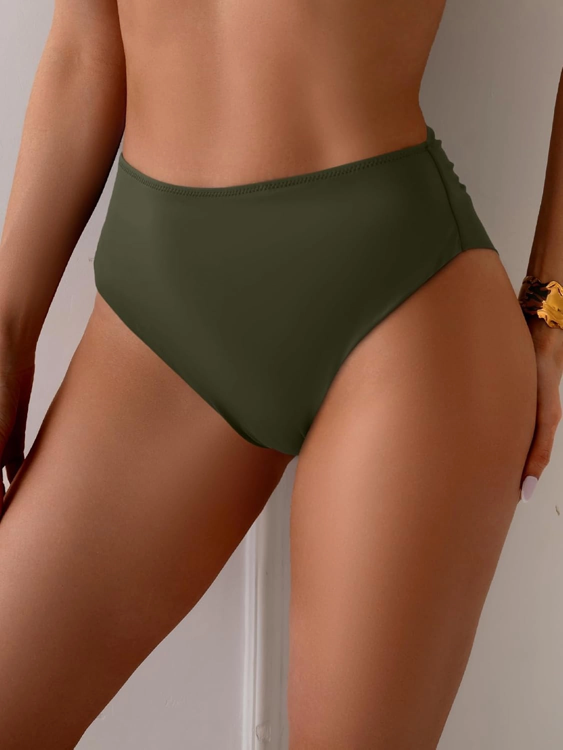 Eomenie Sexy Bikini Bottom for Women Ruched Swim Bottom Cheeky Swimsuit Mid Waisted Tankini Bottoms Only