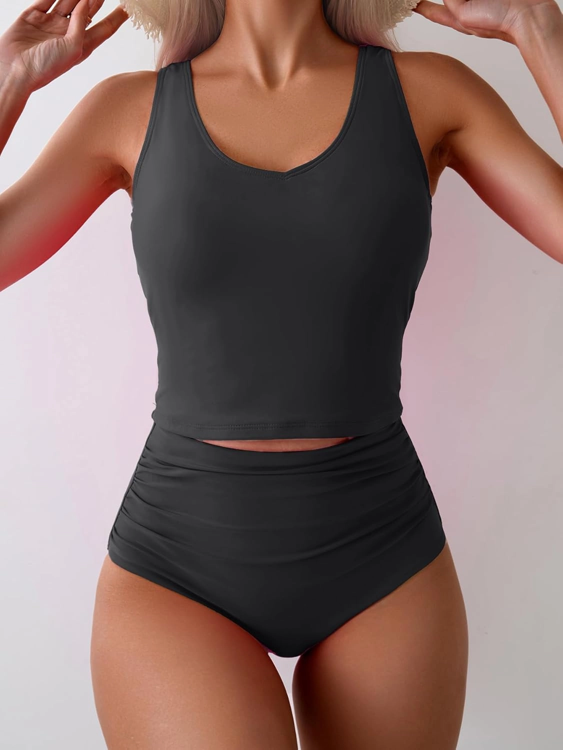 Eomenie Two Piece Tankini Swimsuits for Women Tummy Control Bathing Suits Cutout Back Swim Tank Top with High Waisted Bottom