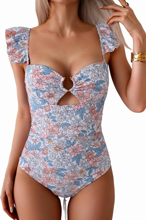 Eomenie Women's One Piece Swimsuit Tummy Control Bathing Suit Ruffle Cutout Slimming Swimwear