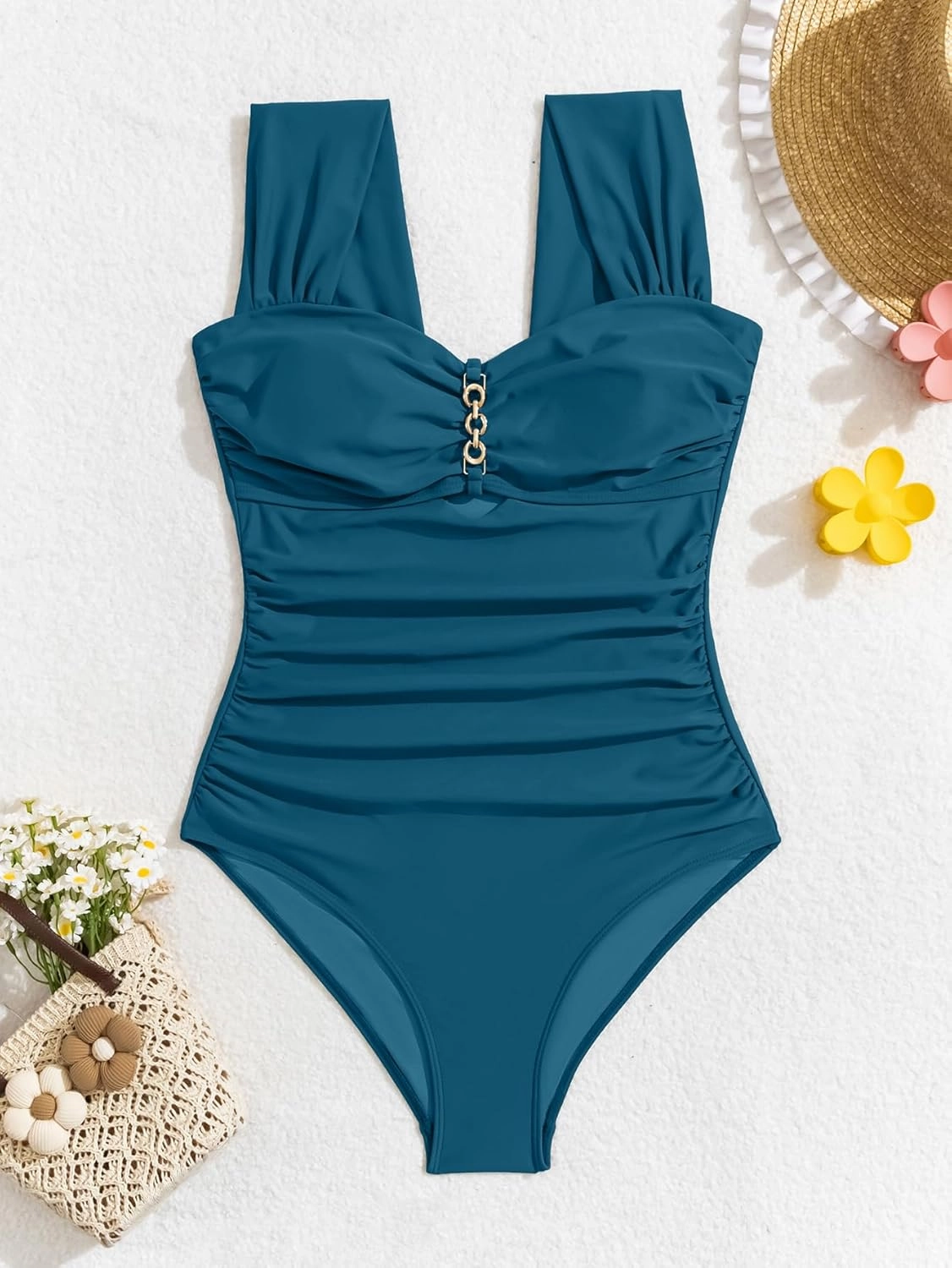 Eomenie Women's One Piece Swimsuit Tummy Control Cutout Bathing Suit Push Up Wide Straps Swim Suit
