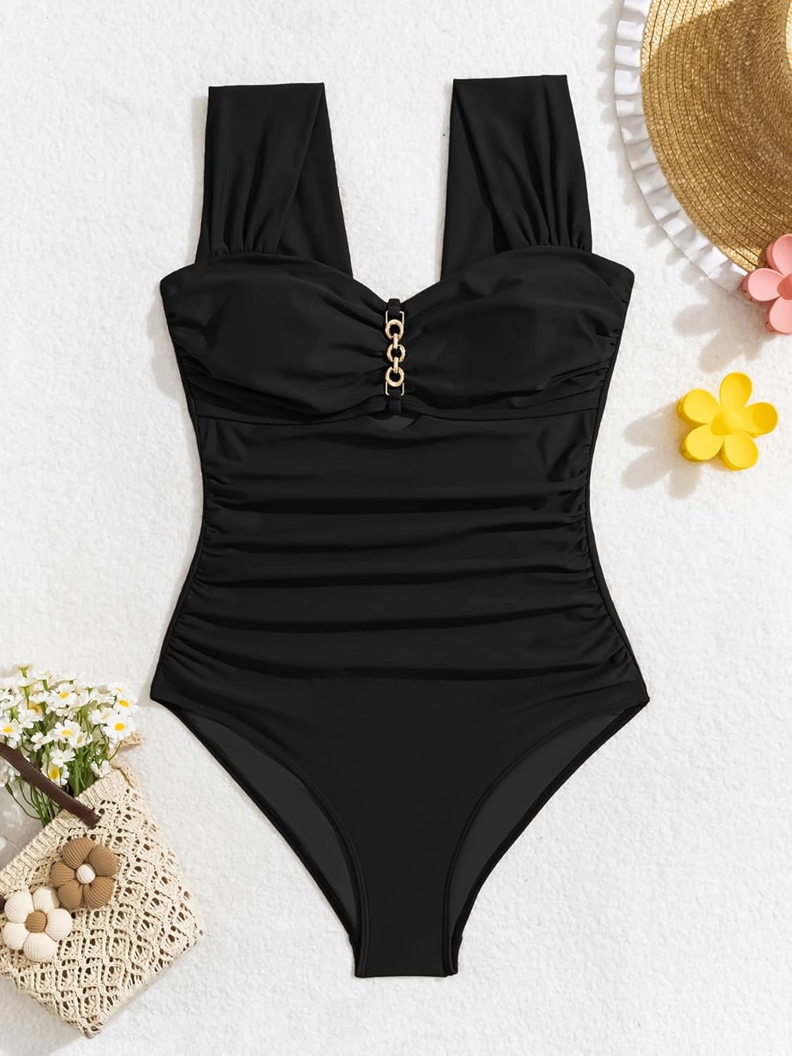 Eomenie Women's One Piece Swimsuit Tummy Control Cutout Bathing Suit Push Up Wide Straps Swim Suit