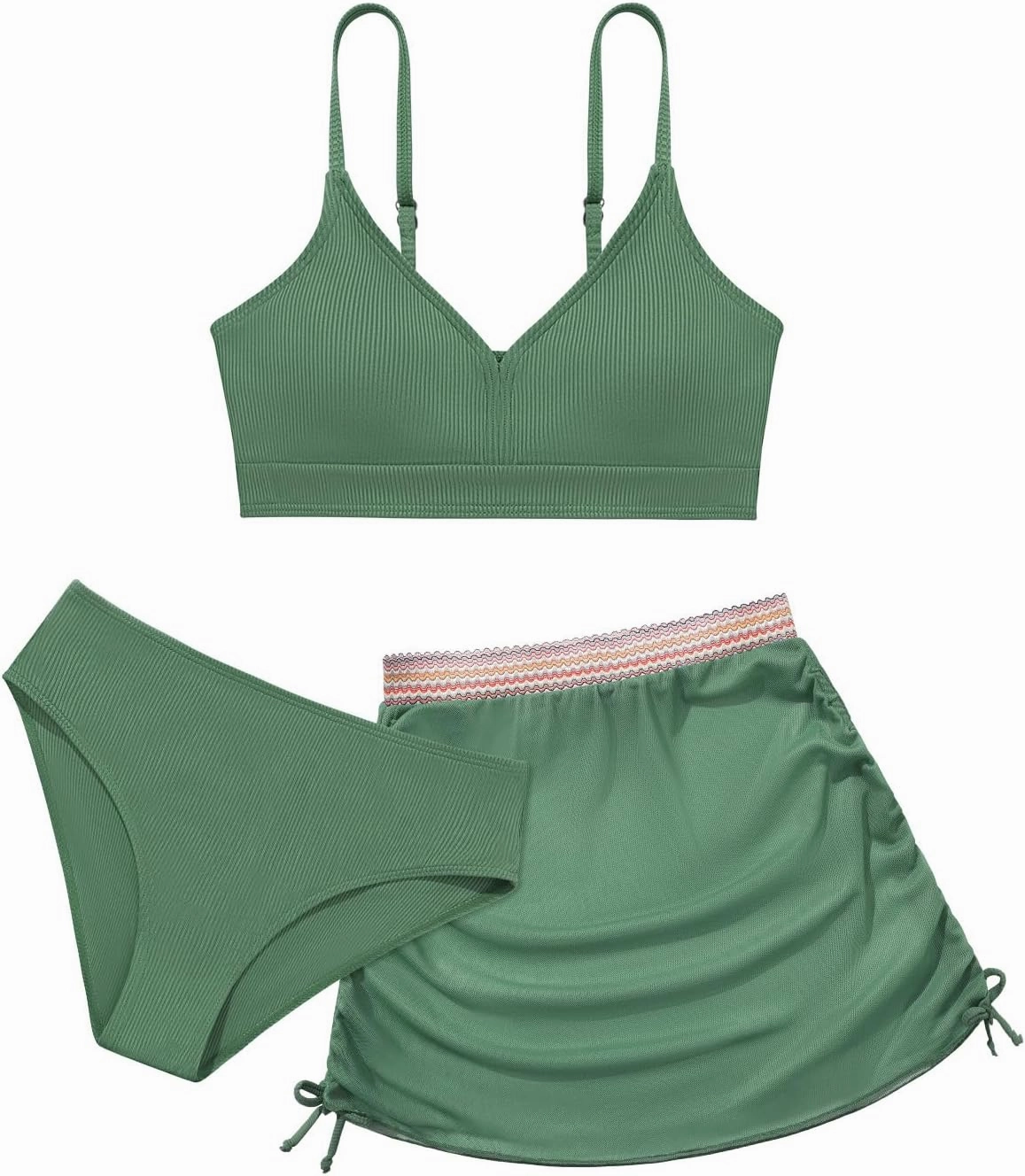 ESHOO Girls Swimsuits Kids 3 Piece Bathing Suit Teen Girls Bikini Swimwear with Drawstring Cover Up Skirt Beach Swimwear