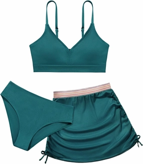 ESHOO Girls Swimsuits Kids 3 Piece Bathing Suit Teen Girls Bikini Swimwear with Drawstring Cover Up Skirt Beach Swimwear