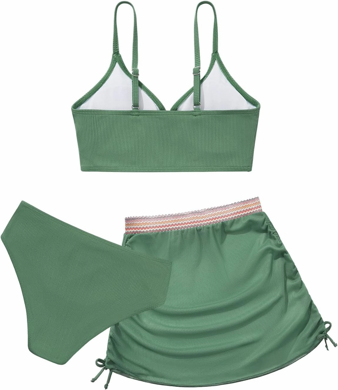 ESHOO Girls Swimsuits Kids 3 Piece Bathing Suit Teen Girls Bikini Swimwear with Drawstring Cover Up Skirt Beach Swimwear