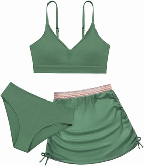 ESHOO Girls Swimsuits Kids 3 Piece Bathing Suit Teen Girls Bikini Swimwear with Drawstring Cover Up Skirt Beach Swimwear