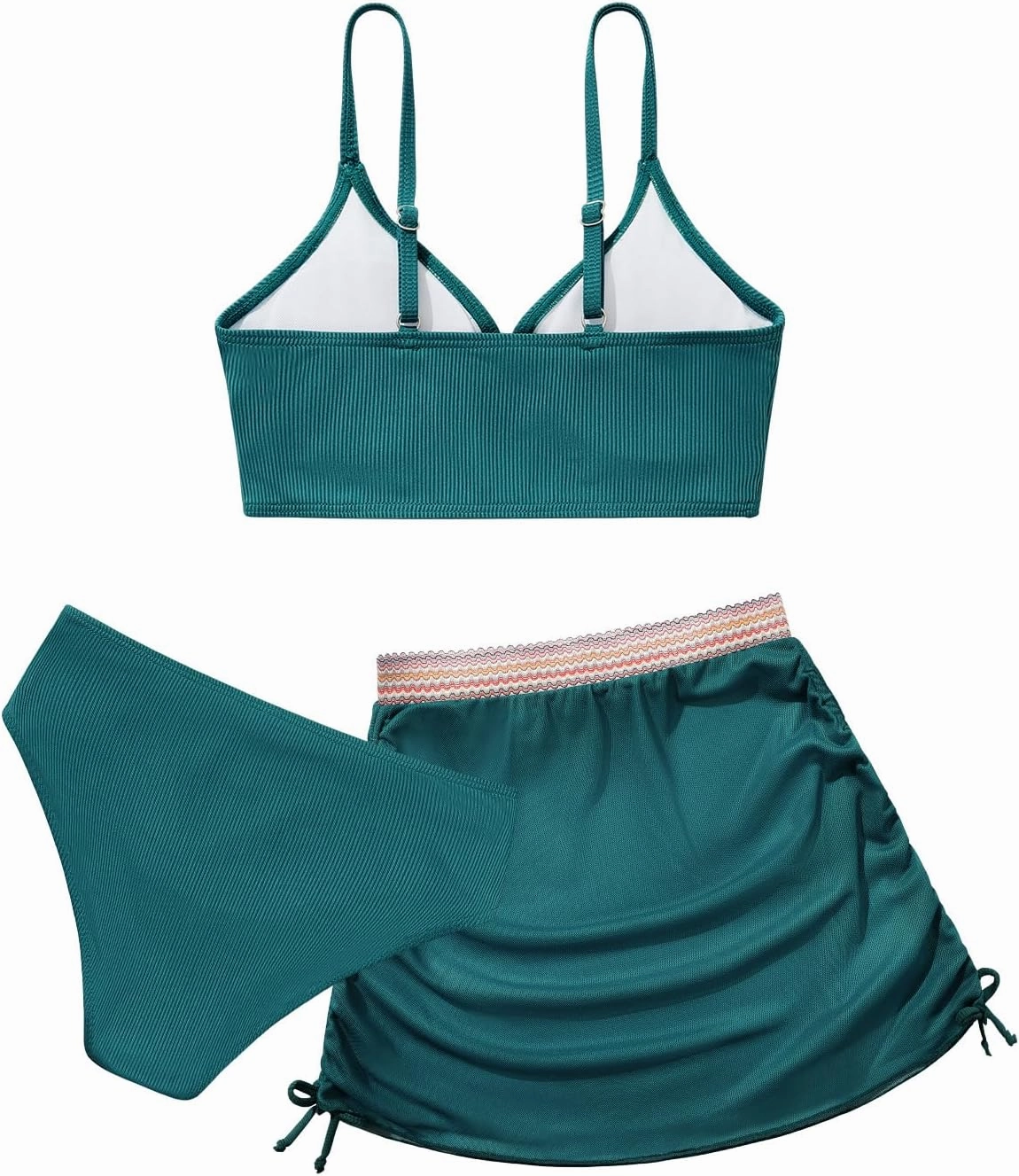 ESHOO Girls Swimsuits Kids 3 Piece Bathing Suit Teen Girls Bikini Swimwear with Drawstring Cover Up Skirt Beach Swimwear