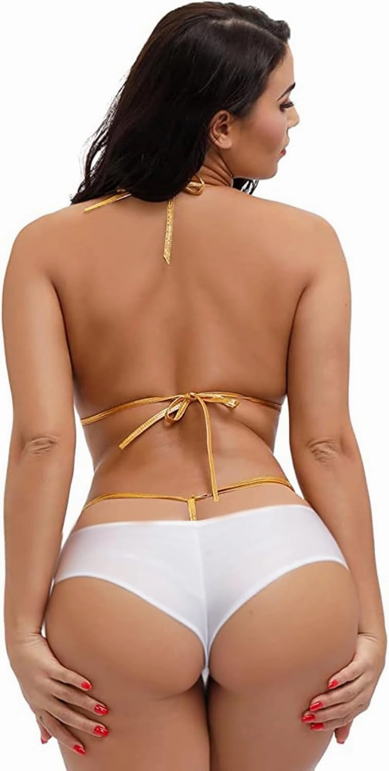 EVAbaby Women 2Pcs Halter Neck Bra Tops Thong Micro Bikini Set Sexy Swimwear Beachwear Swimsuit Extreme Lingerie Bathing Suit