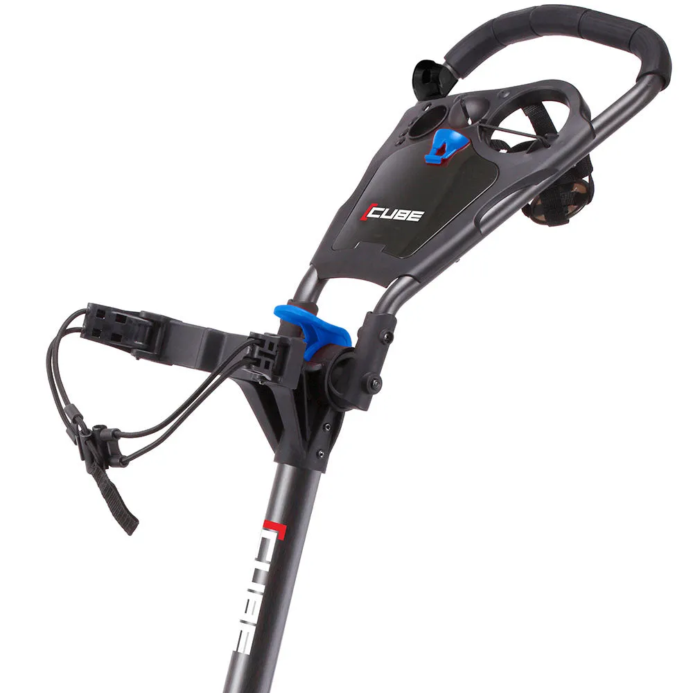 Cube 3 3-Wheel Push Trolley - Charcoal/Blue, Golf simulator for home, Golf practice balls