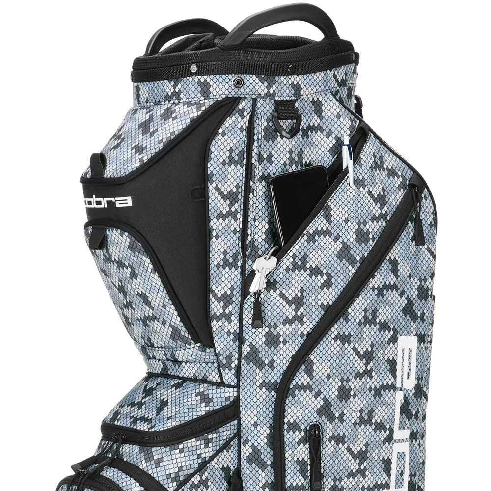 Cobra Ultralight Pro Cart Bag - Winter Snake Camo 2.0, Golf bag cooler pocket, Titleist Pro V1 golf balls, Solar powered golf cart
