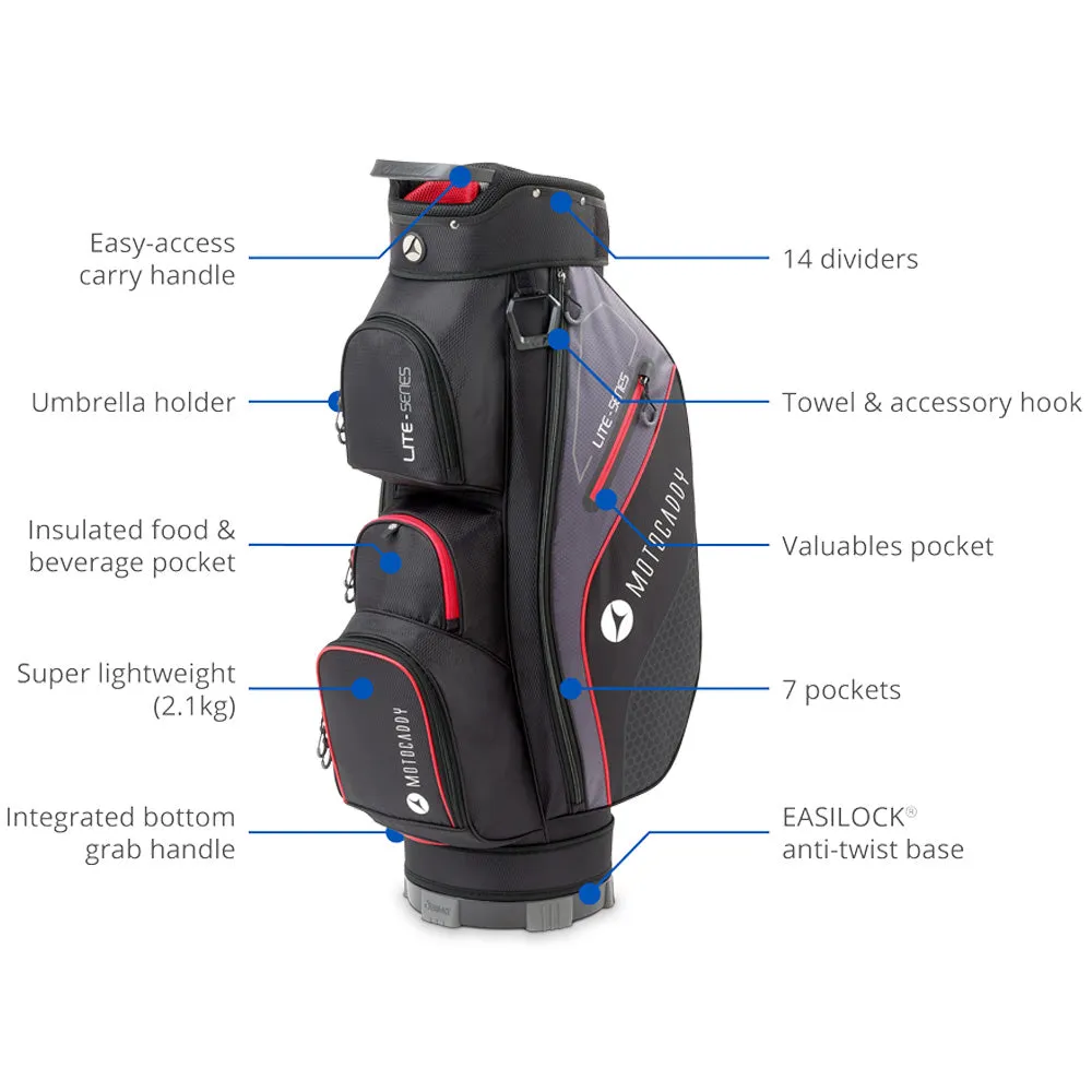 Motocaddy Lite Series Cart Bag - Black/Lime, Golf practice net, Golf bag cooler pocket, Novelty golf head covers