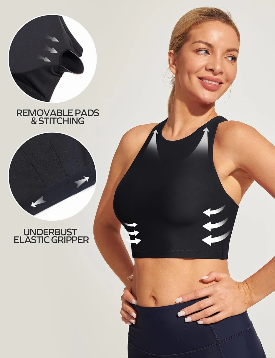 Ewedoos Bikini Tops for Women Quick Dry UPF 50  Bathing Suit Tops for Women Adjustable Strap Padded Sports Bra Swim Top Only