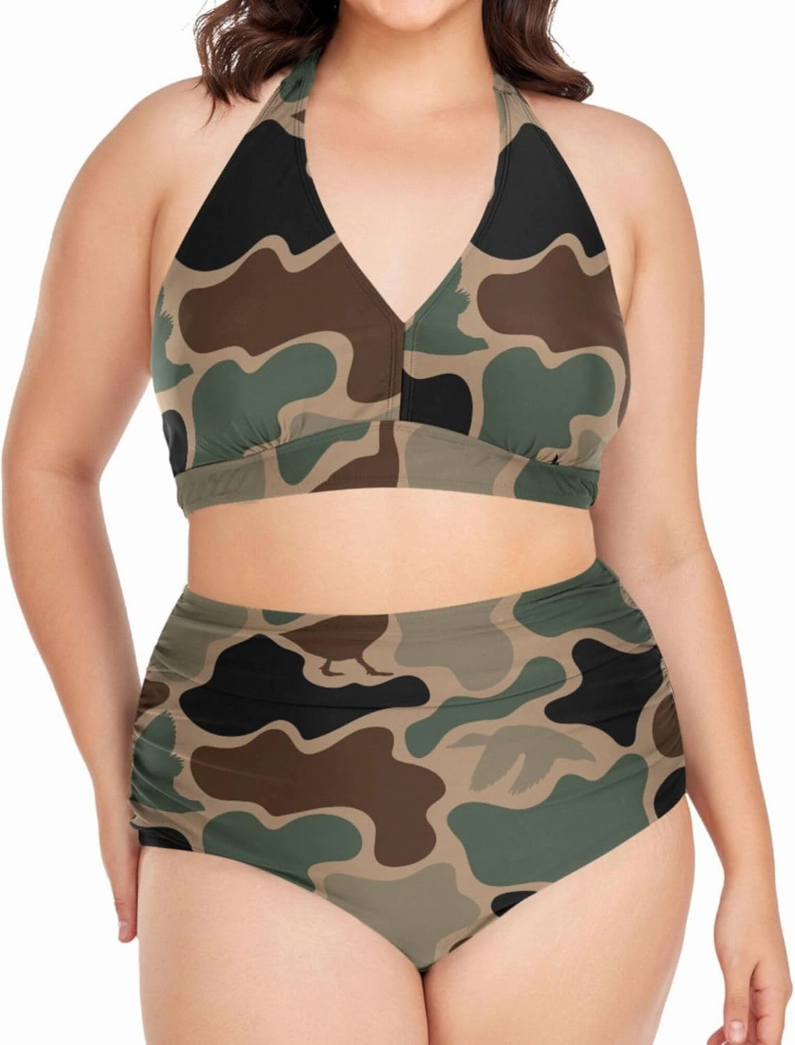 Exnundod Women Plus Size Bikini Set Duck Hunter Camouflage Two Piece Swimsuits High Waist Tummy Control Bathing Suit