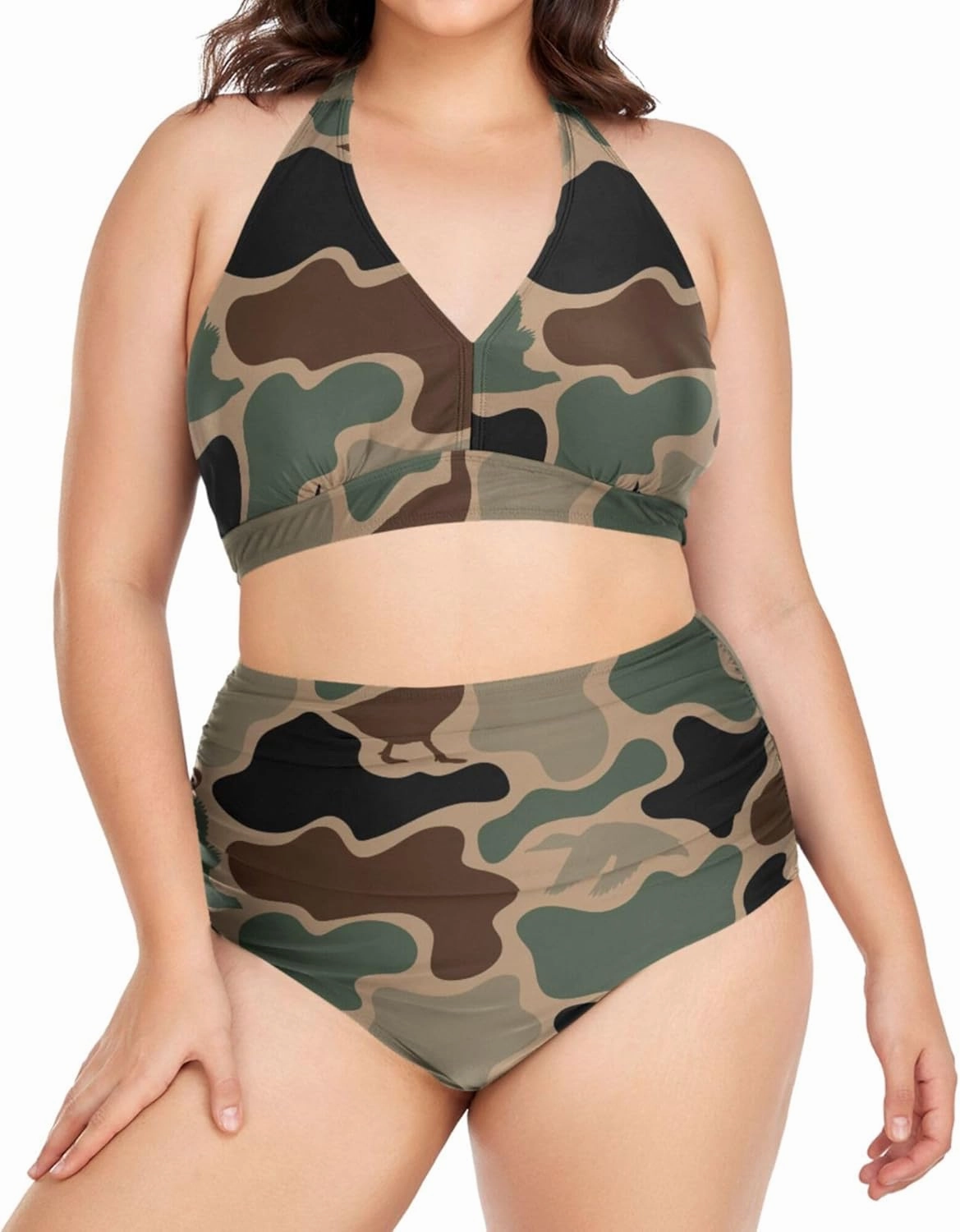 Exnundod Women Plus Size Bikini Set Duck Hunter Camouflage Two Piece Swimsuits High Waist Tummy Control Bathing Suit