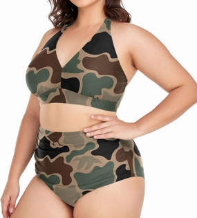 Exnundod Women Plus Size Bikini Set Duck Hunter Camouflage Two Piece Swimsuits High Waist Tummy Control Bathing Suit