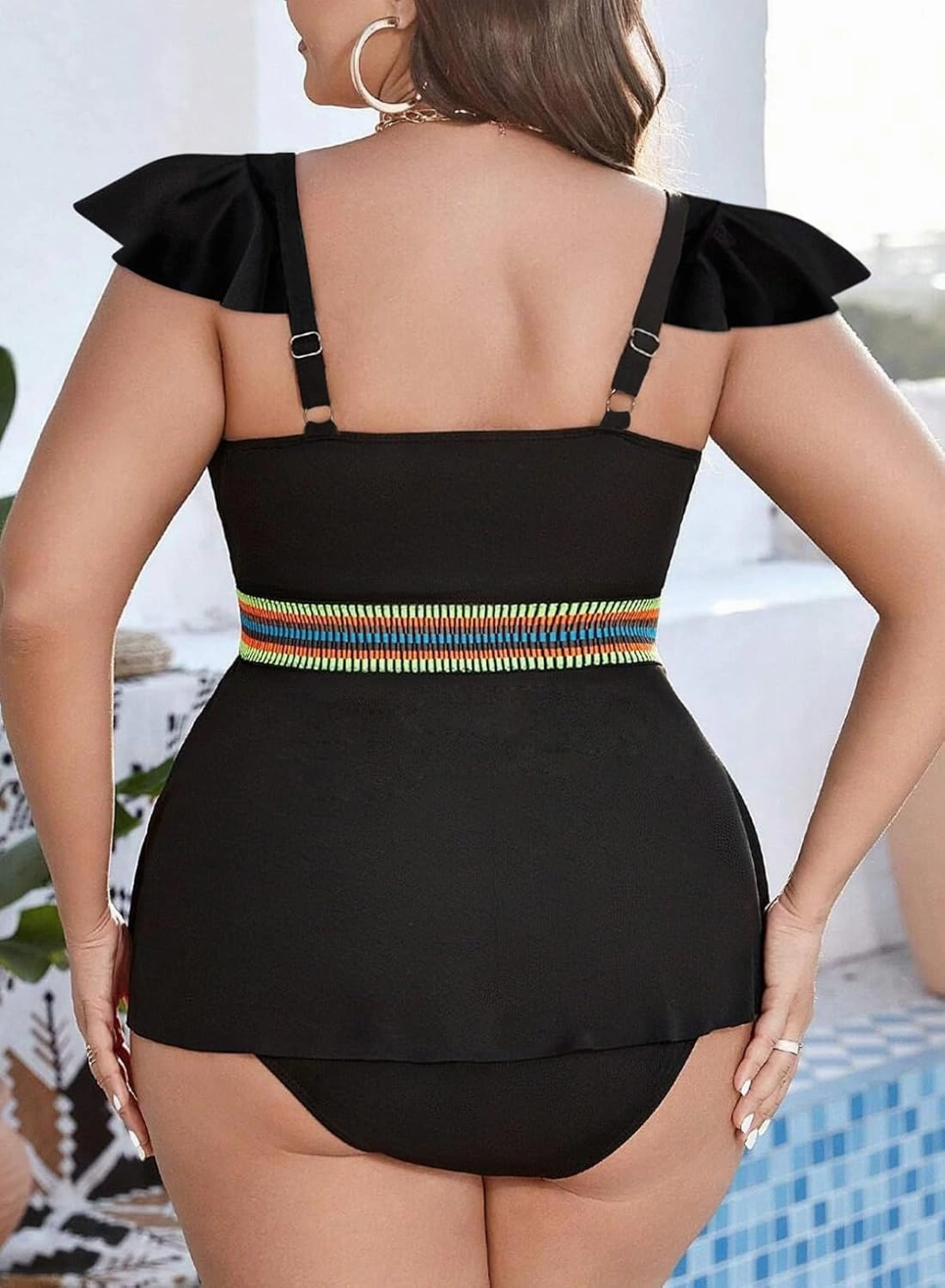 Eytino Plus Size Tankini Swimsuits for Women Colorblock Two Piece Tankini Top with Bikini Bottoms Swimwear(1X-5X)