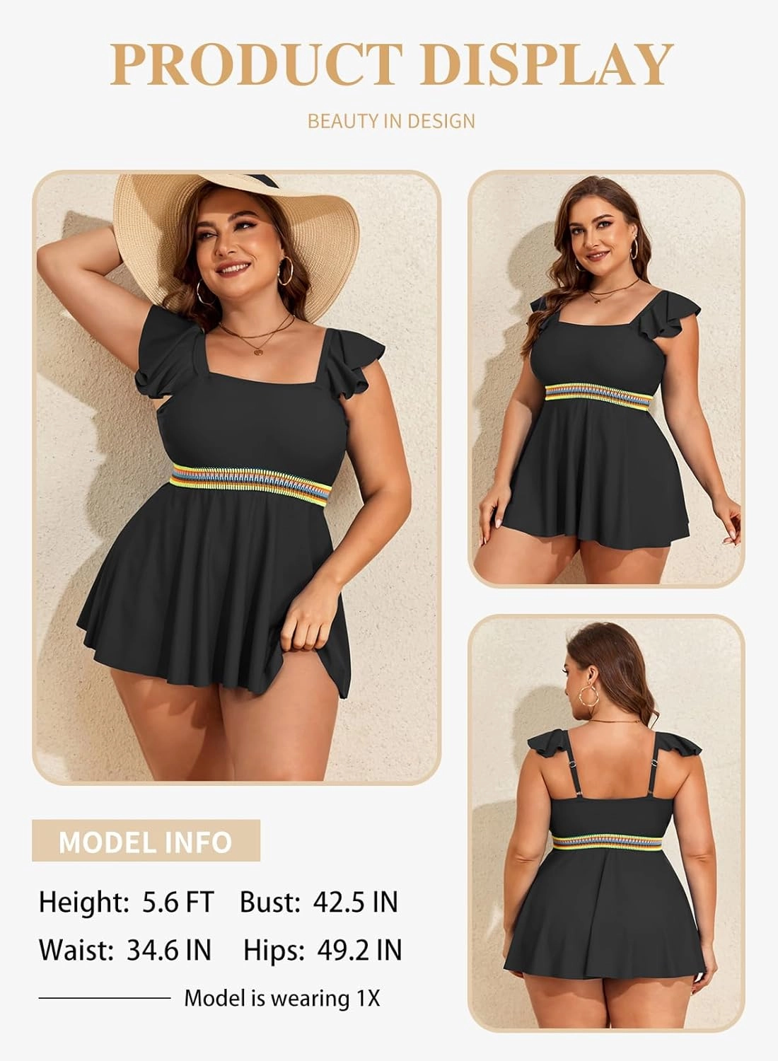 Eytino Plus Size Tankini Swimsuits for Women Colorblock Two Piece Tankini Top with Bikini Bottoms Swimwear(1X-5X)