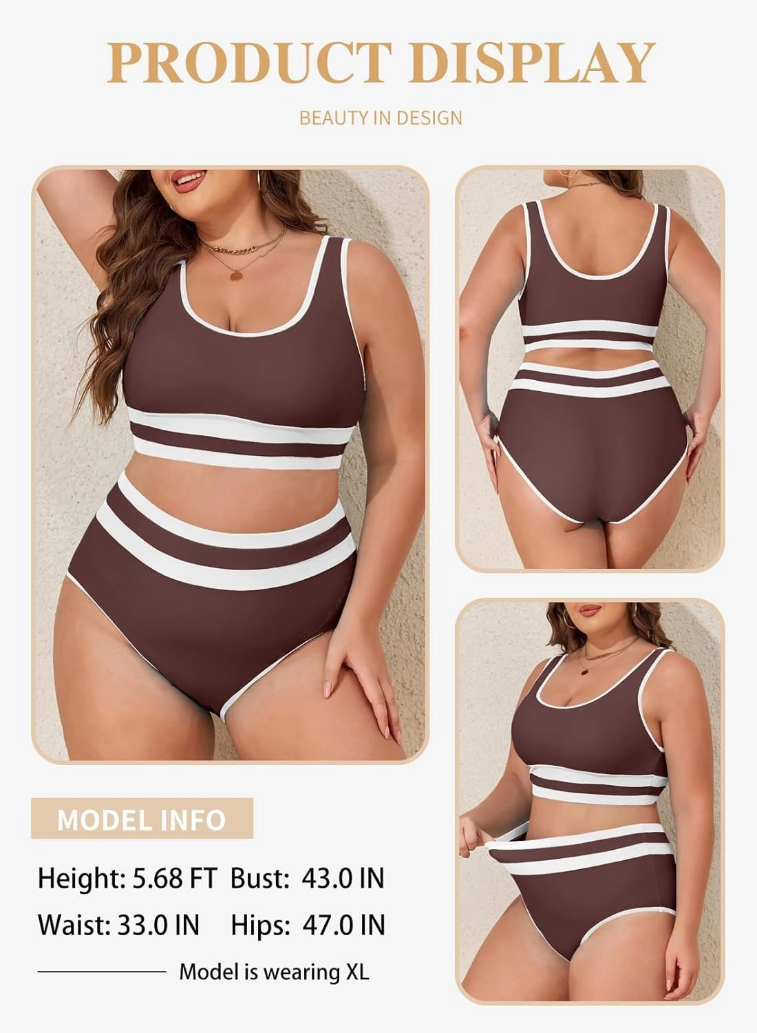 Eytino Womens Plus Size Bikini Sets High Waisted Scoop Neck Bahting Suits Two Piece Color Block Swimsuits(1X-5X)