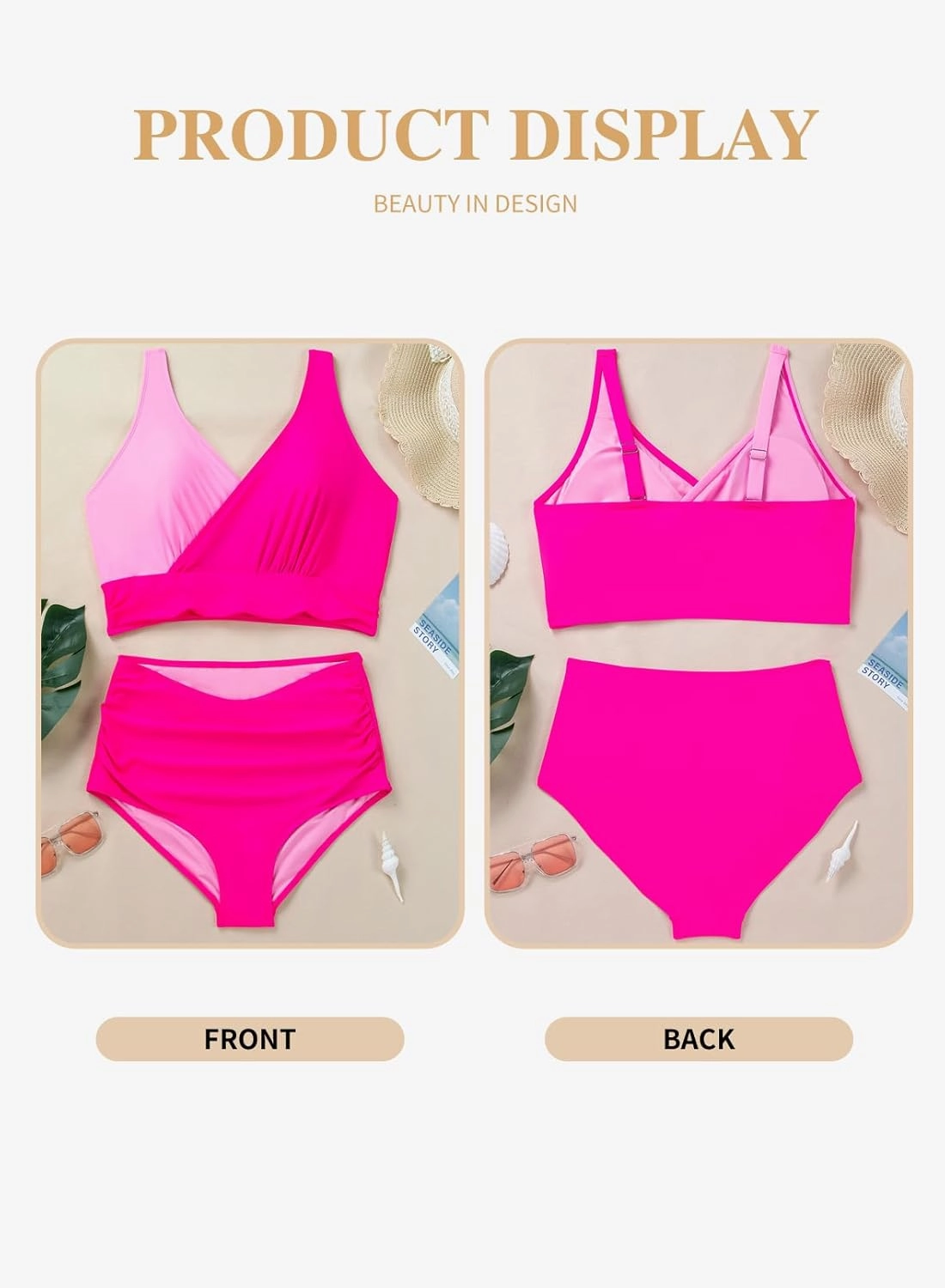 Eytino Womens Plus Size Bikini Sets High Waisted V Neck Bahting Suits Two Piece Color Block Swimsuits(1X-5X)
