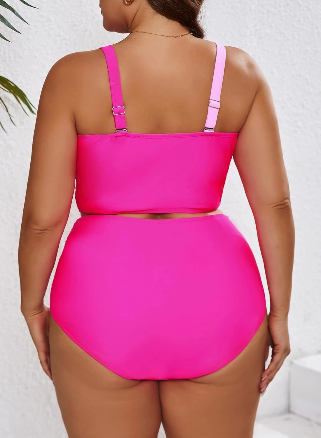 Eytino Womens Plus Size Bikini Sets High Waisted V Neck Bahting Suits Two Piece Color Block Swimsuits(1X-5X)