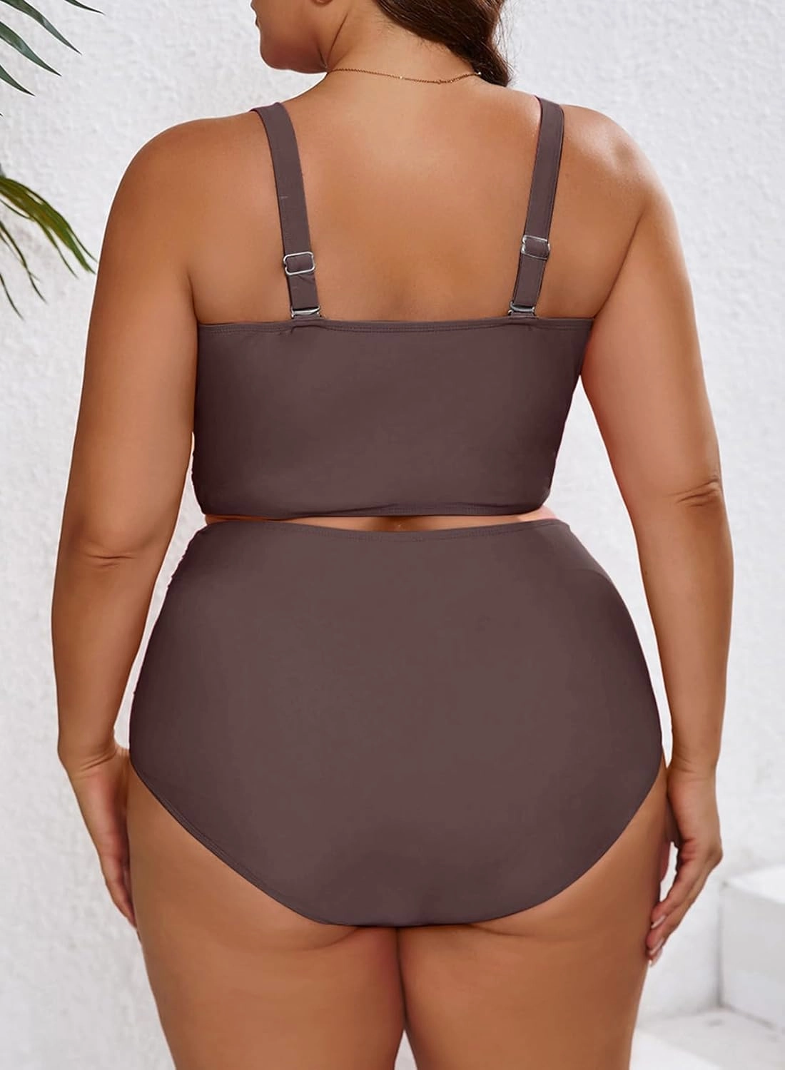 Eytino Womens Plus Size Bikini Sets High Waisted V Neck Bahting Suits Two Piece Color Block Swimsuits(1X-5X)