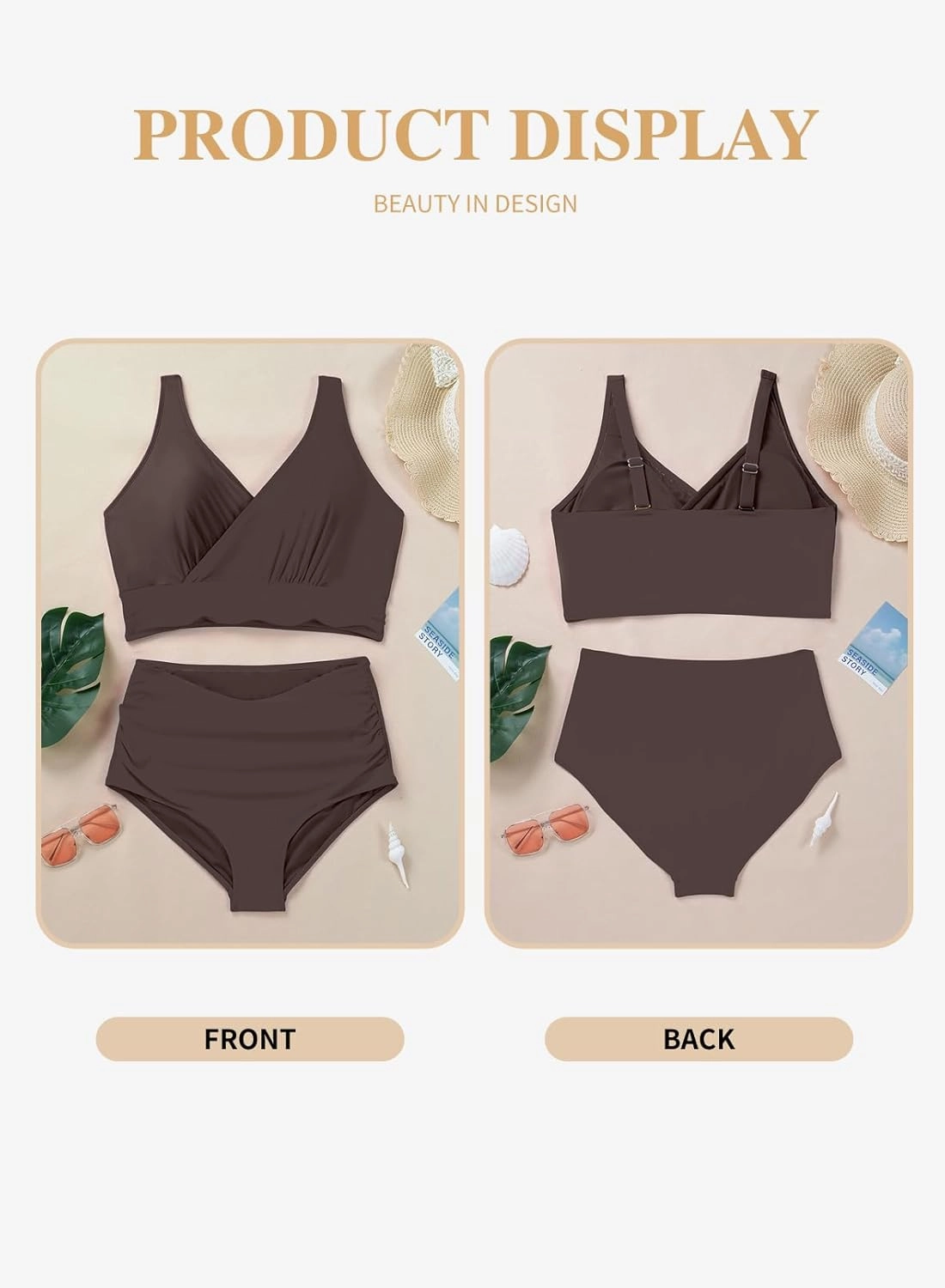 Eytino Womens Plus Size Bikini Sets High Waisted V Neck Bahting Suits Two Piece Color Block Swimsuits(1X-5X)