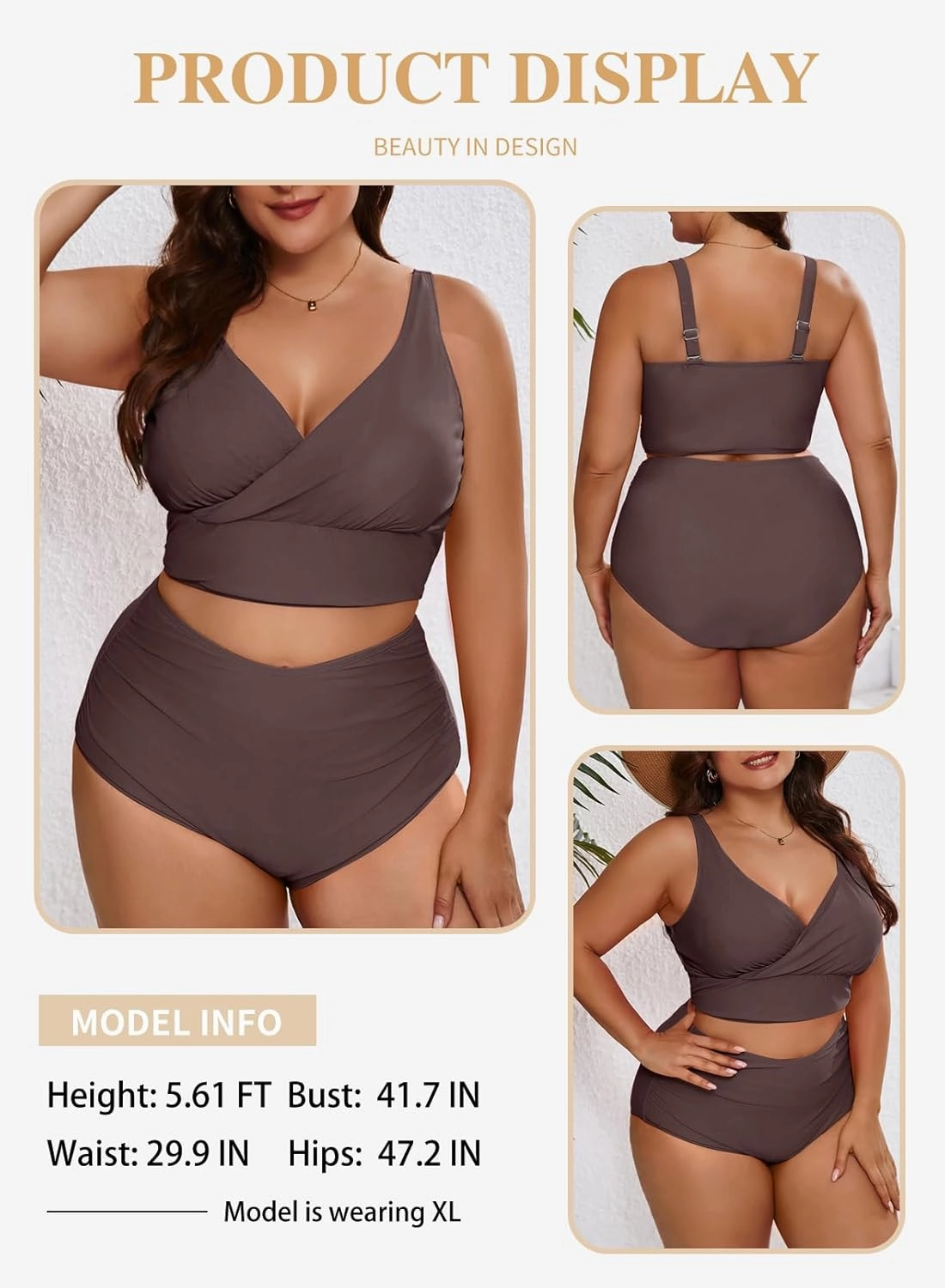Eytino Womens Plus Size Bikini Sets High Waisted V Neck Bahting Suits Two Piece Color Block Swimsuits(1X-5X)