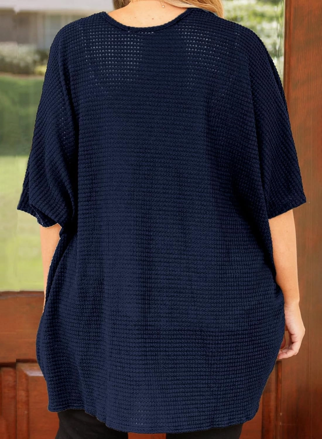 Eytino Womens Plus Size Cardigan Casual Short Sleeve Waffle Knit Kimono Open Front Tops(1X-5X)