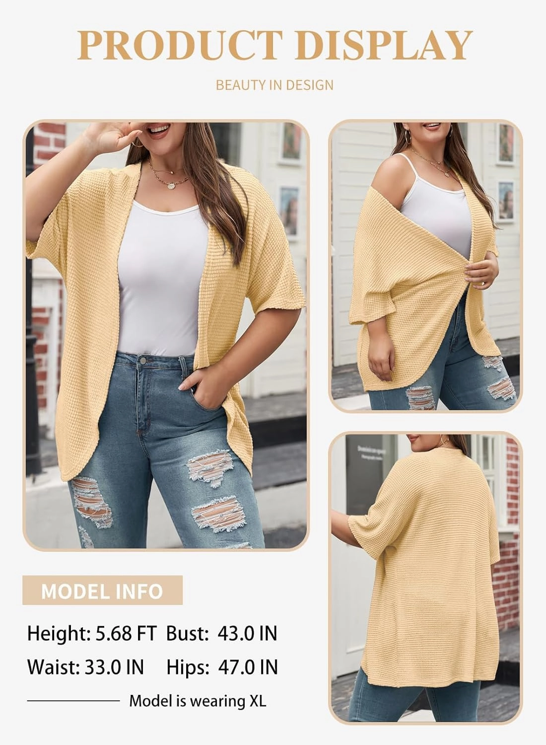 Eytino Womens Plus Size Cardigan Casual Short Sleeve Waffle Knit Kimono Open Front Tops(1X-5X)