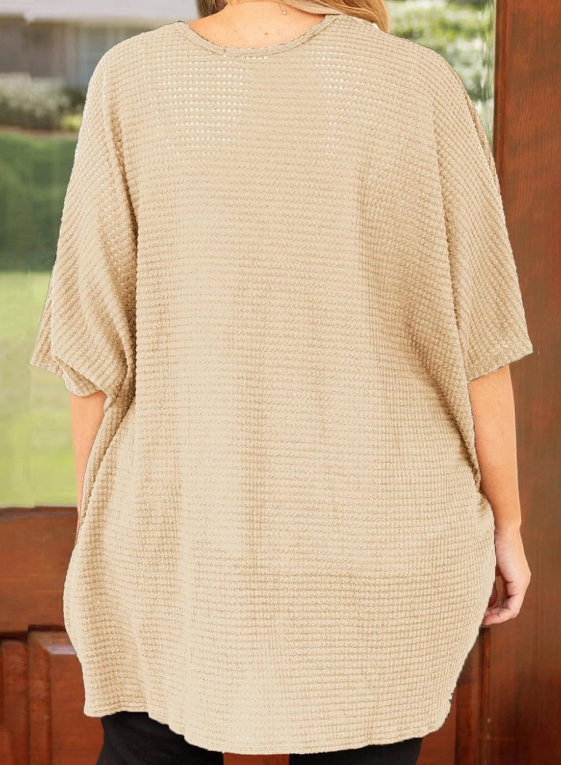 Eytino Womens Plus Size Cardigan Casual Short Sleeve Waffle Knit Kimono Open Front Tops(1X-5X)