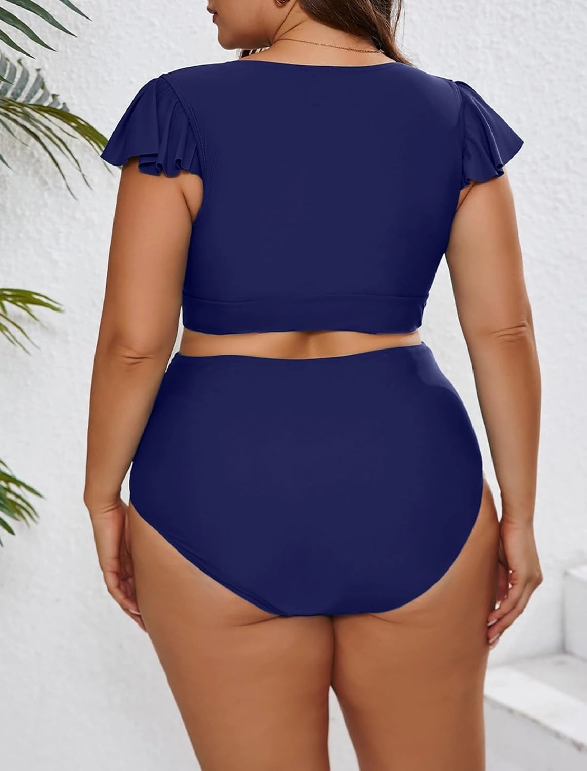 Eytino Womens Plus Size Two Piece Bikini Swimsuit Ruffle Sleeve High Waisted Tummy Control Bathing Suits Swimwear(1X-5X)