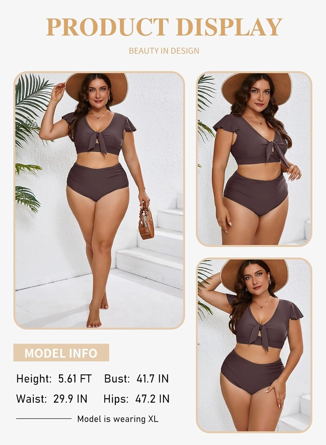 Eytino Womens Plus Size Two Piece Bikini Swimsuit Ruffle Sleeve High Waisted Tummy Control Bathing Suits Swimwear(1X-5X)
