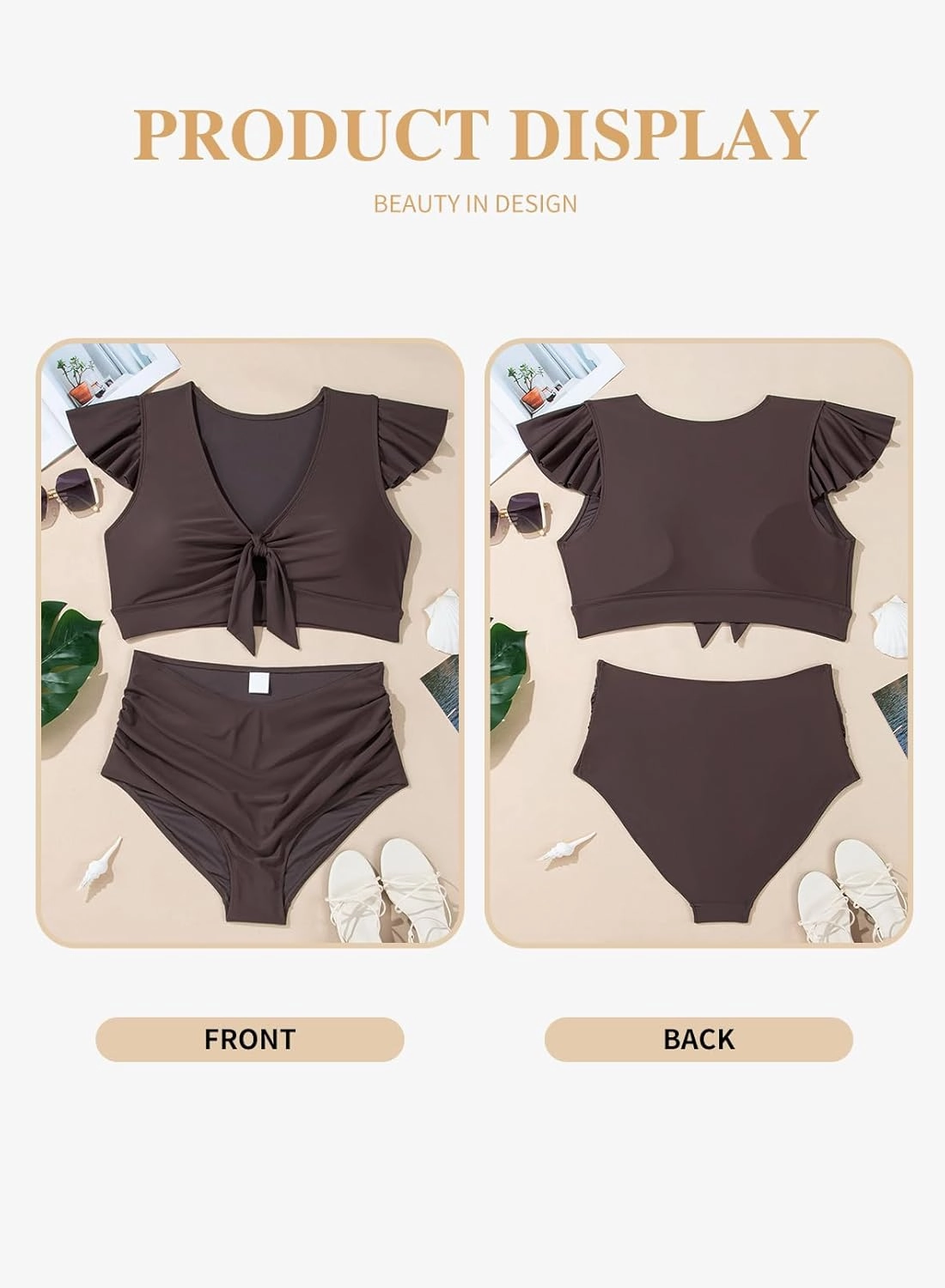 Eytino Womens Plus Size Two Piece Bikini Swimsuit Ruffle Sleeve High Waisted Tummy Control Bathing Suits Swimwear(1X-5X)
