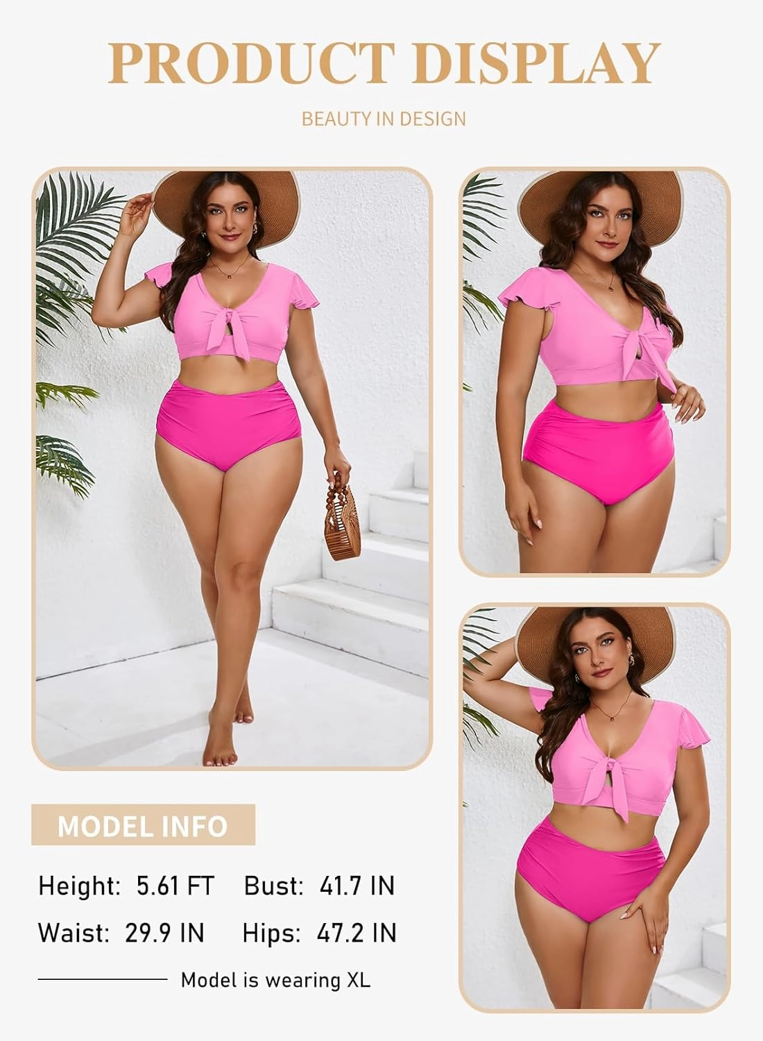 Eytino Womens Plus Size Two Piece Bikini Swimsuit Ruffle Sleeve High Waisted Tummy Control Bathing Suits Swimwear(1X-5X)