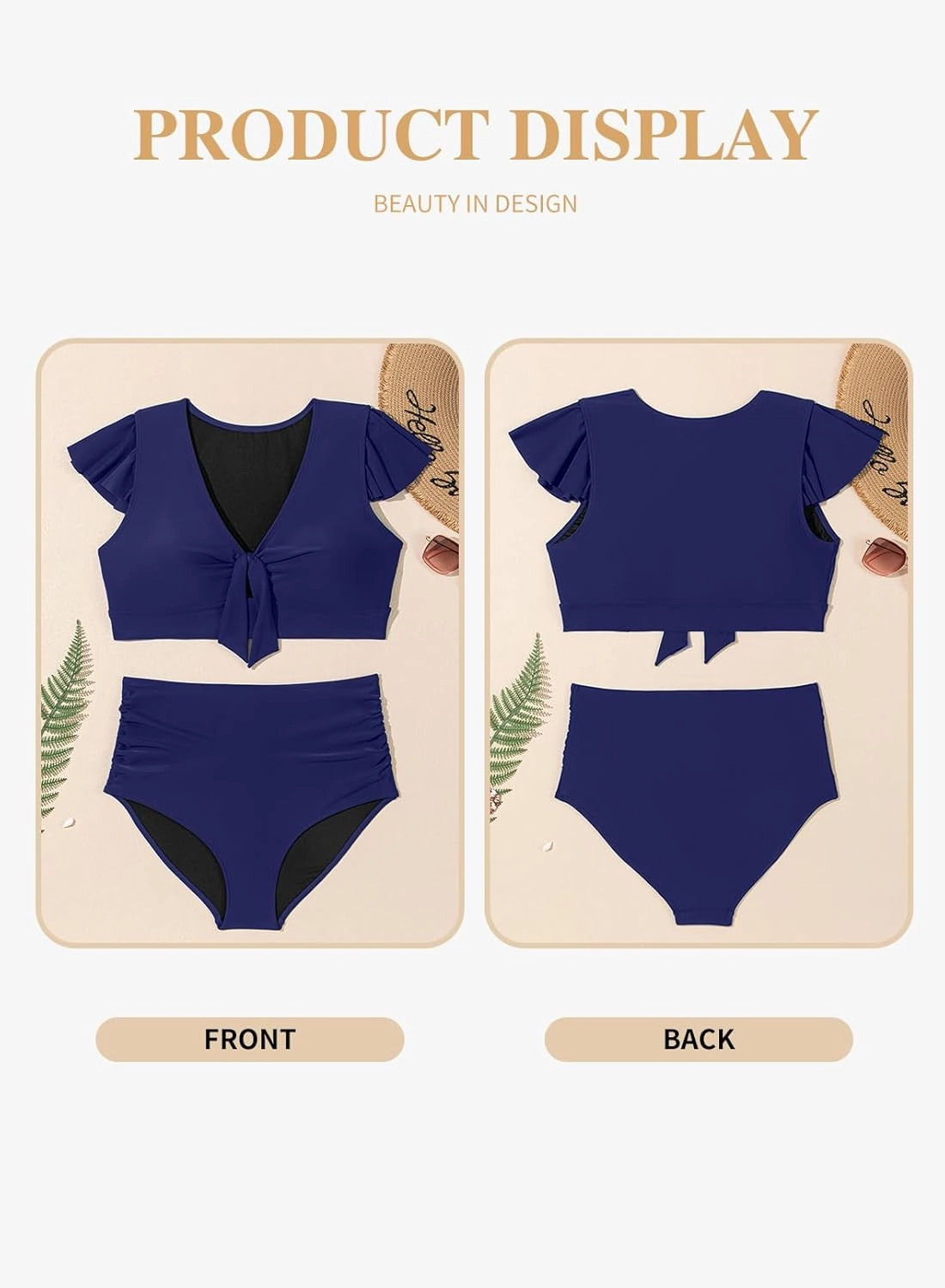 Eytino Womens Plus Size Two Piece Bikini Swimsuit Ruffle Sleeve High Waisted Tummy Control Bathing Suits Swimwear(1X-5X)