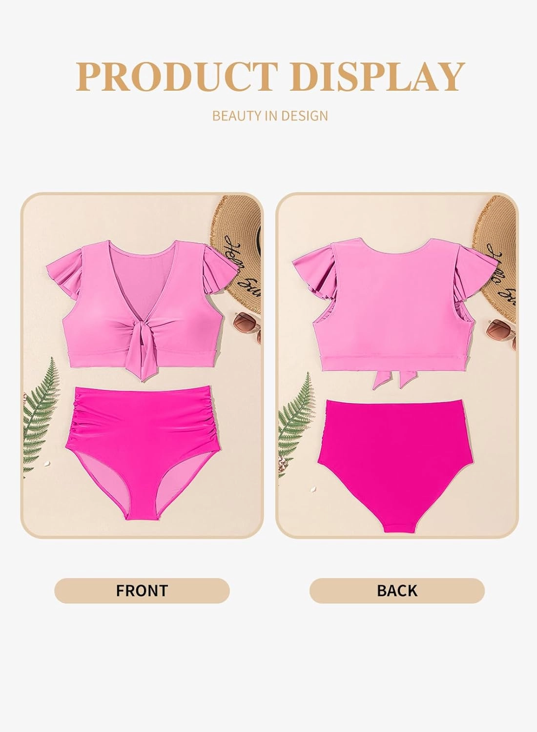 Eytino Womens Plus Size Two Piece Bikini Swimsuit Ruffle Sleeve High Waisted Tummy Control Bathing Suits Swimwear(1X-5X)
