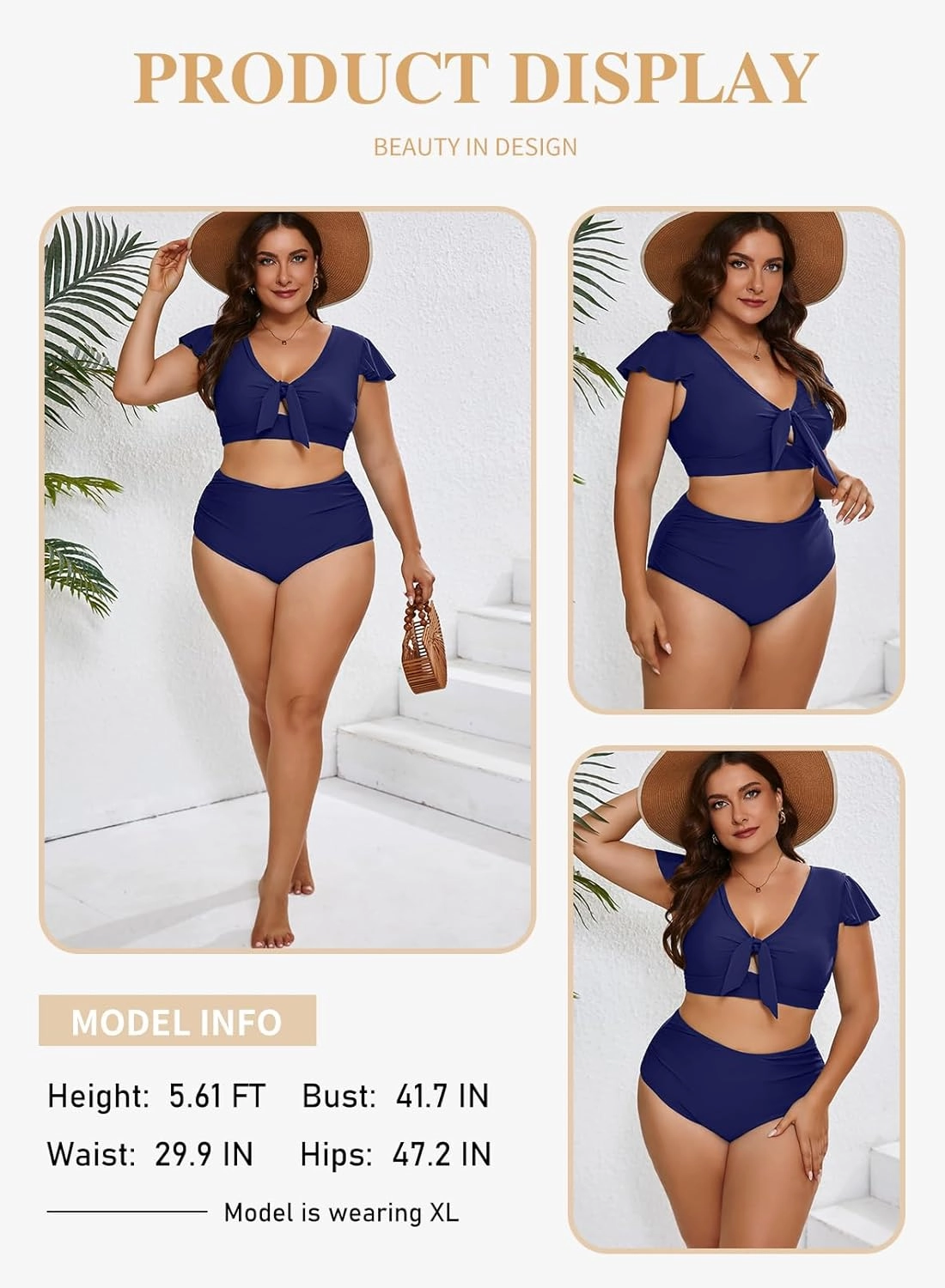 Eytino Womens Plus Size Two Piece Bikini Swimsuit Ruffle Sleeve High Waisted Tummy Control Bathing Suits Swimwear(1X-5X)