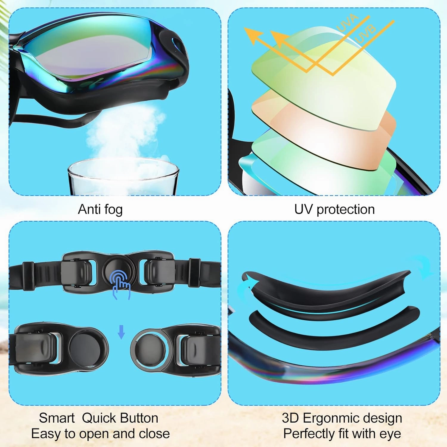 Fabbay 6 Pack Swim Goggles for Adult Anti Fog Swimming Glasses No Leaking Full Protection Pool Goggles for Women Men Youth