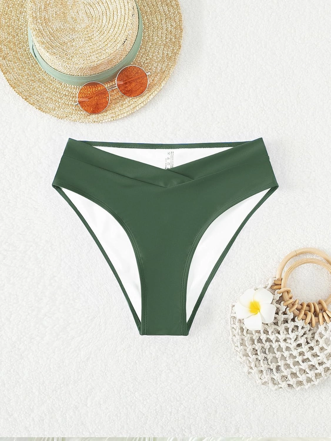 Fanuerg Women's Bikini Bottom Cross V Cut Front Swimsuit Full Coverage Bathing Suit Bottoms