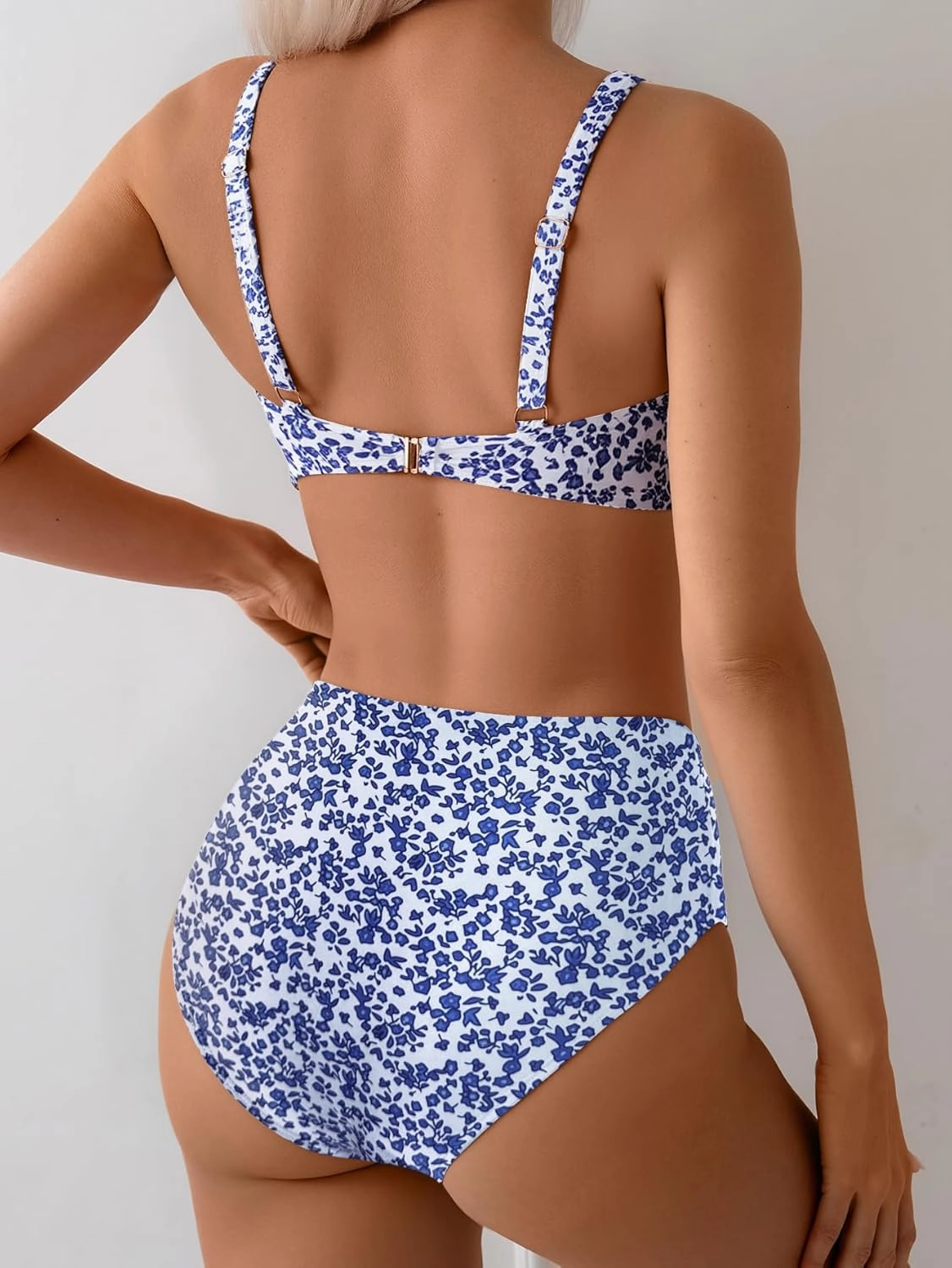 Fanuerg Women's High Waisted Bikini Sets Wide Straps Two Piece Swimsuit Floral Print Bathing Suits