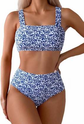 Fanuerg Women's High Waisted Bikini Sets Wide Straps Two Piece Swimsuit Floral Print Bathing Suits