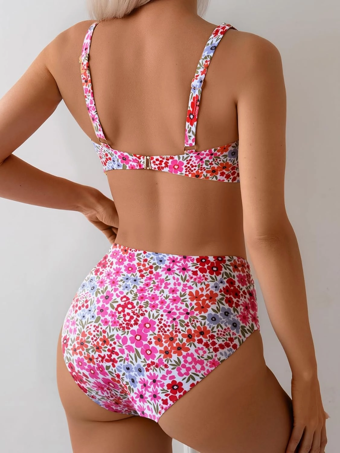 Fanuerg Women's High Waisted Bikini Sets Wide Straps Two Piece Swimsuit Floral Print Bathing Suits