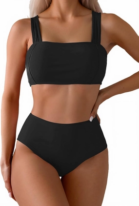 Fanuerg Women's High Waisted Bikini Sets Wide Straps Two Piece Swimsuit Floral Print Bathing Suits