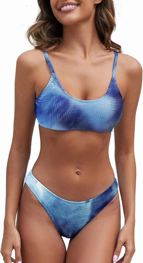 Fanuerg Women's Ribbed Bikini Sets Scoop Neck Cheeky Swimsuit Textured Two Piece Bathing Suit