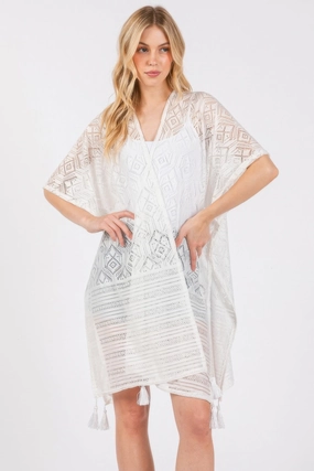 FASHNZFAB Geometric Pattern Tassel Cover Up