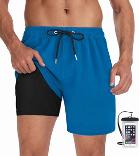 Fasker Mens Swim Trunks with Compression Liner 7" Inseam Quick Dry Bathing Suit Beach Shorts Swimming Trunks with Pockets