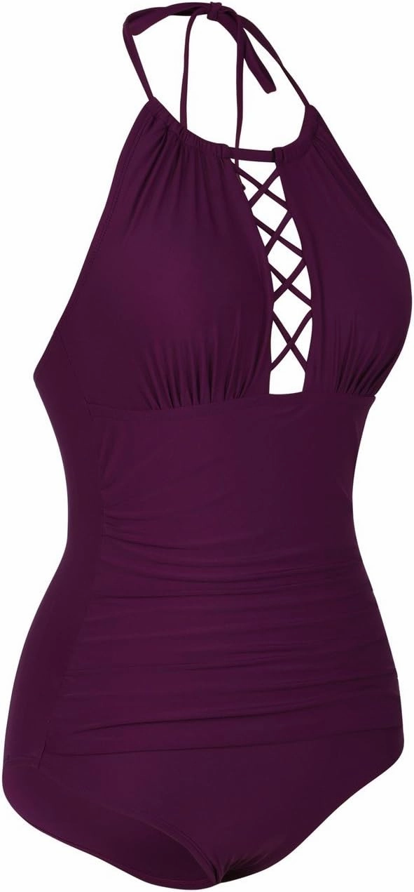 Firpearl Women's One Piece Swimsuits High Neck Cutout Ruched Tummy Control Swimwear