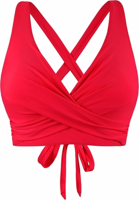 Firpearl Women Underwire Full Coverage Bikini Top Only Criss Cross Push Up Swim Crop Top Tie Back Bathing Suit