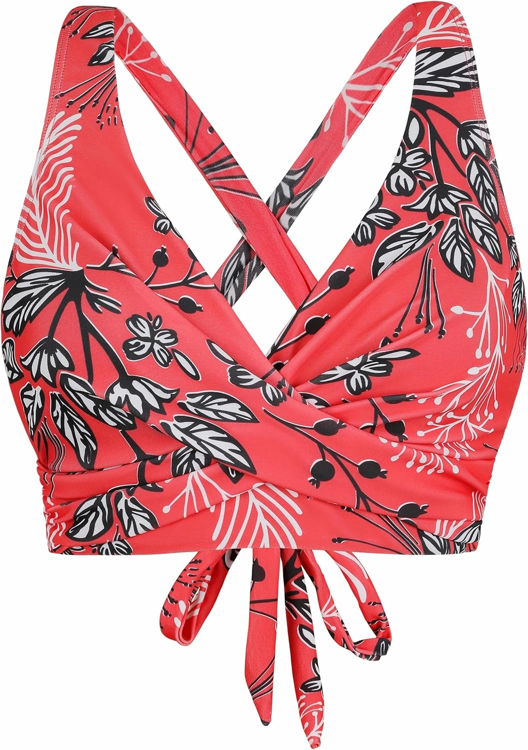 Firpearl Women Underwire Full Coverage Bikini Top Only Criss Cross Push Up Swim Crop Top Tie Back Bathing Suit