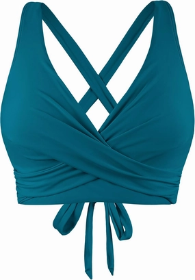 Firpearl Women Underwire Full Coverage Bikini Top Only Criss Cross Push Up Swim Crop Top Tie Back Bathing Suit